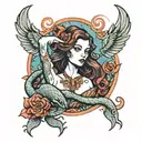 siren with arms tied tattoo design idea