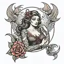 siren with arms tied tattoo design idea