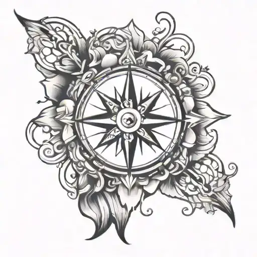 compass and heart tattoo design idea