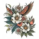 enduring and beautiful down my spine with flowers at my neck  tattoo design idea