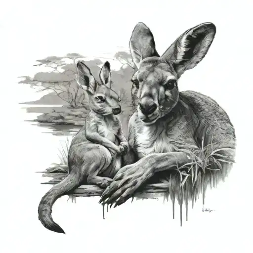 kangaroo and girl sitting with him tattoo design idea