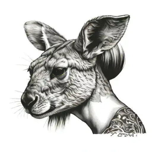 kangaroo and girl side profile tattoo design idea