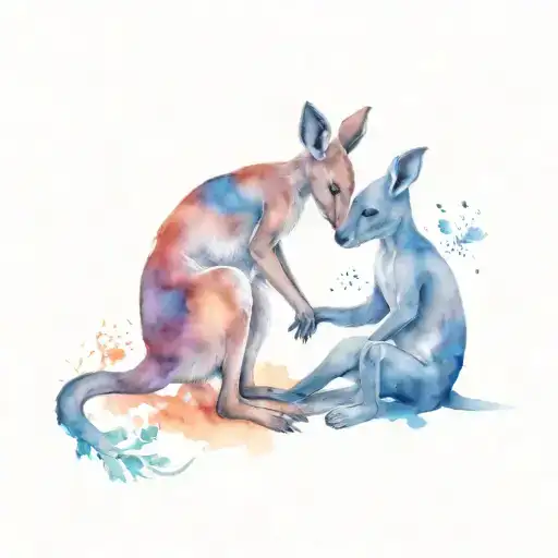 kangaroo and girl sitting with him tattoo design idea