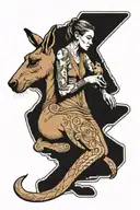 kangaroo and girl sitting with him tattoo design idea