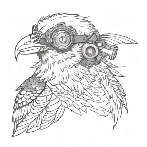 magpie wearing aviation goggles tattoo design idea