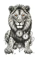 lion with a clock and red eyes  tattoo design idea