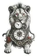 lion with a clock and red eyes  tattoo design idea