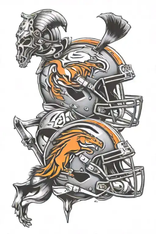 Bronco and helmet football tattoo design idea
