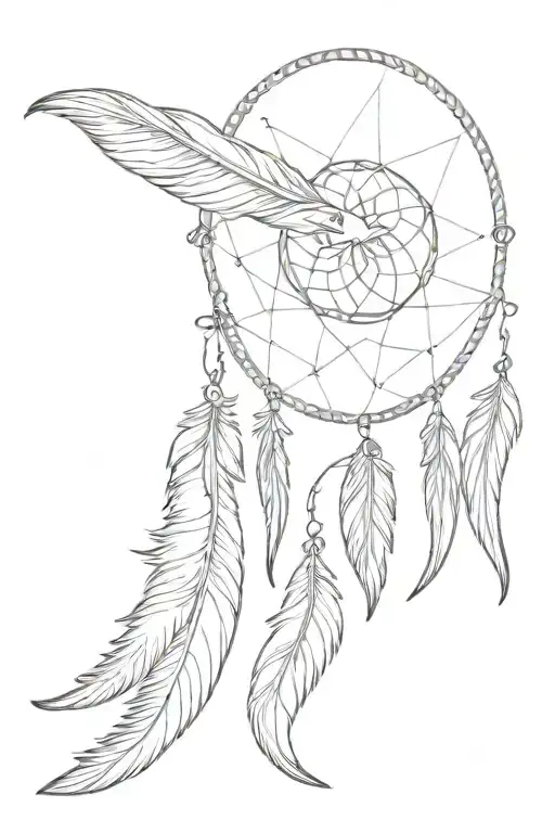 Capricorn zodiac sign and dream catcher with feathers tattoo design idea
