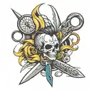 Voleyball and barber scissors tattoo design idea