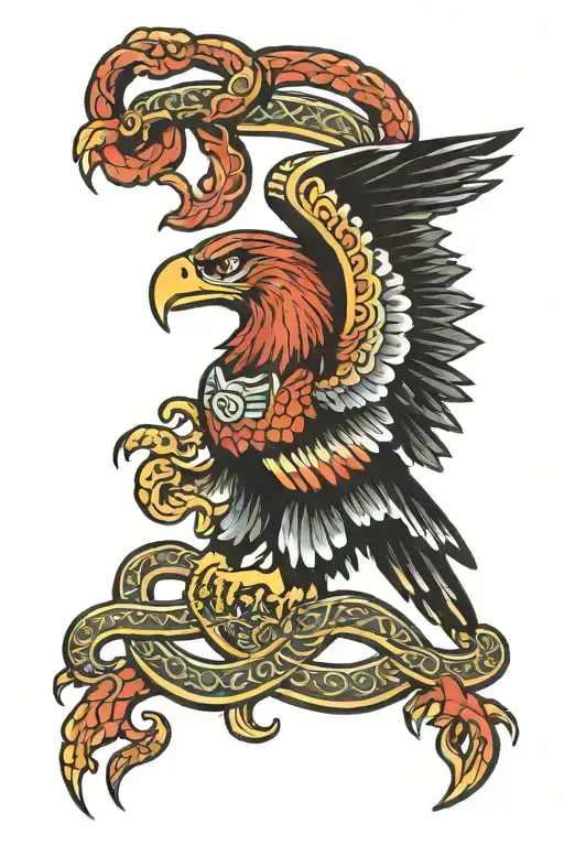 Mexican eagle and snake tattoo design idea