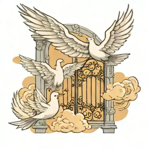 heaven gates doves flying tattoo design idea