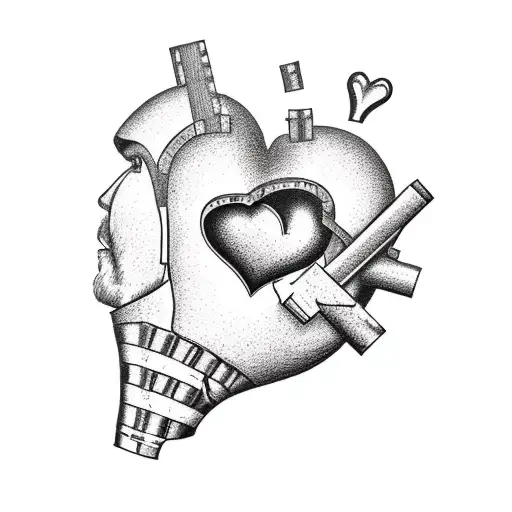 Man welding broken heart back together tattoo design idea