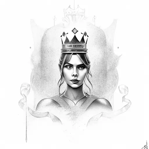 queen of te rivers standing on water with a crown on head  tattoo design idea