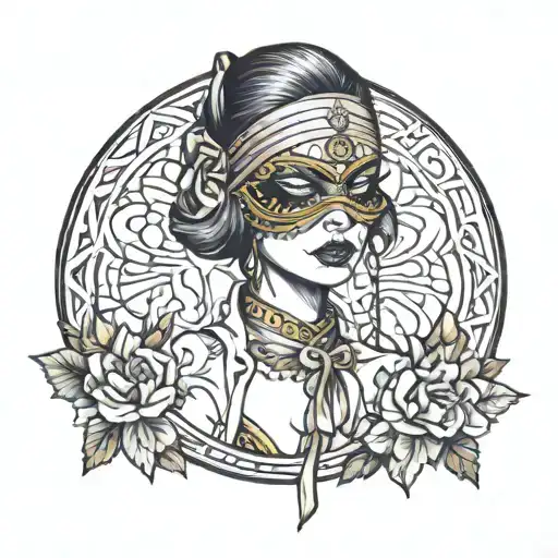 blindfolded girl tattoo design idea