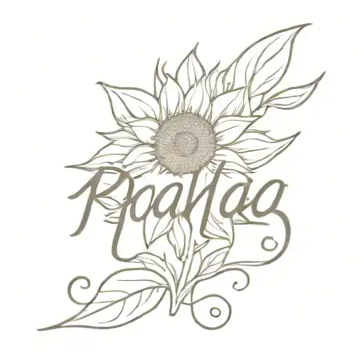 the word in persian "raha" with a sunflower tattoo design idea