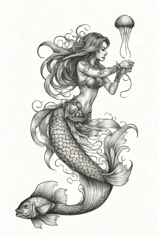 mermaid and jelly fish tattoo design idea