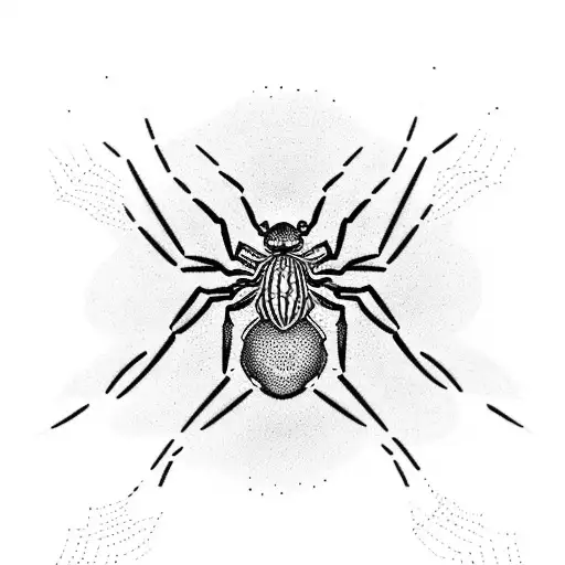 Dotwork style tattoo of a spider hanging from a gymnastic rings tattoo design idea