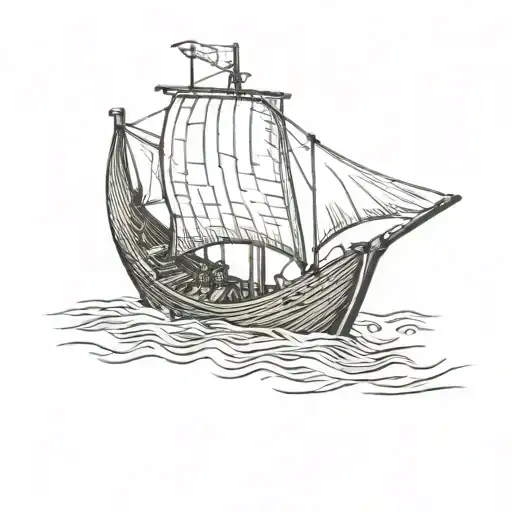 fishing boat viking ship sailing tattoo design idea