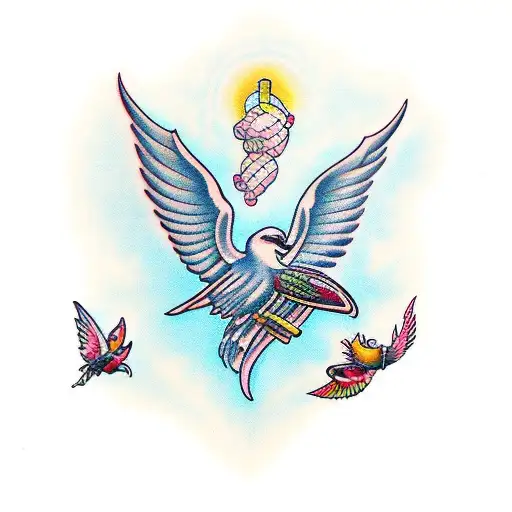 Evelyn name with wings tattoo design idea