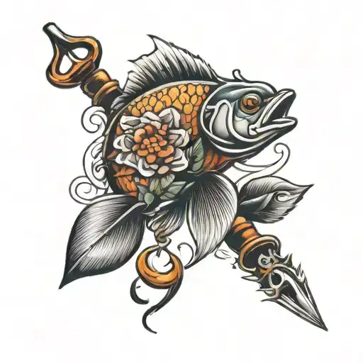 paint brush and fish hooks In one tattoo design idea