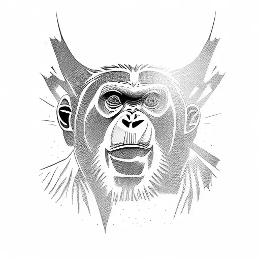 Gibbon head, chimp head, orangutan head on a totem pole tattoo design idea