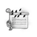 A clapperboard with music notes instead of scene details tattoo design idea