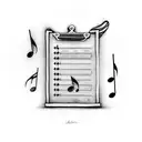 A clapperboard with music notes instead of scene details tattoo design idea