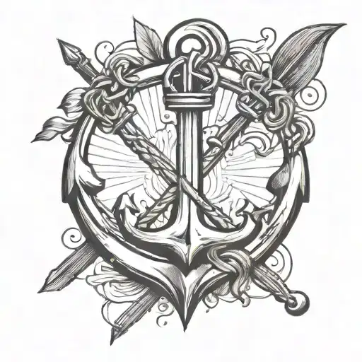 anchor and oar crossed together tattoo design idea