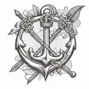 anchor and oar crossed together tattoo design idea