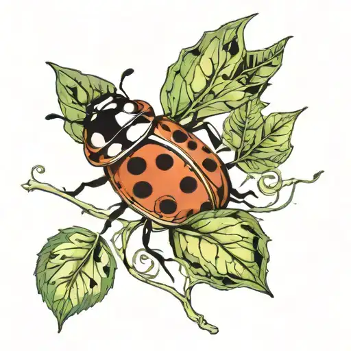 ladybug on a leaf intertwined with vines wrapped tattoo design idea