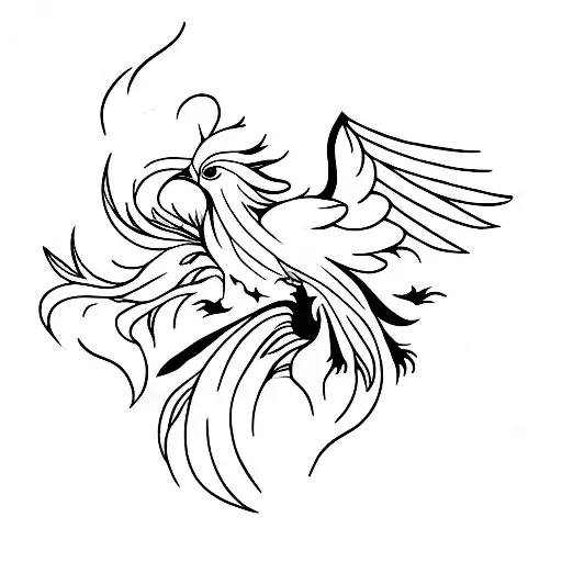 Phoenix, flower, Black and white, Fine LINE, delicated  tattoo design idea