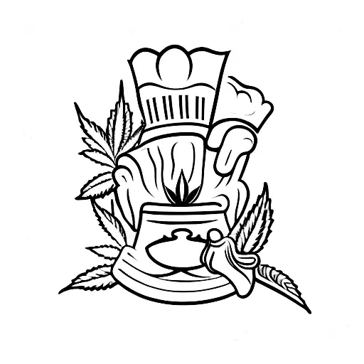 A minimalist tattoo of a chef's hat adorned with cannabis leaves, showcasing your love for cooking and weed tattoo design idea