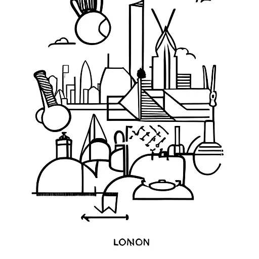 A minimalist tattoo of the London skyline with a subtle overlay of kitchen utensils, symbolizing your connection to the city and your profession as a chef tattoo design idea