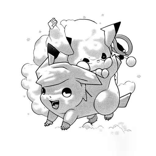 Kid goku and Pikachu together riding nimbus cloud tattoo design idea