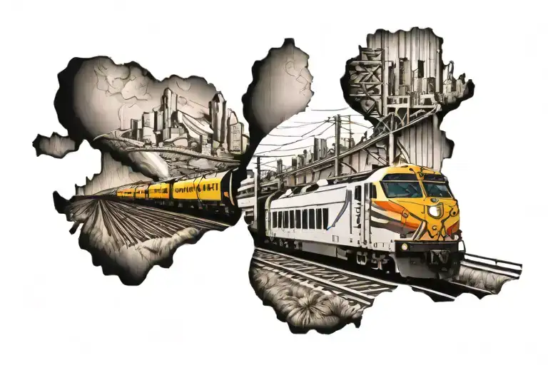 train going through different regions. starting in corn country, Stlouis arizona & ending in pacific northwest  tattoo design idea