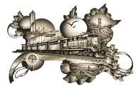 train going through different regions. starting in corn country, Stlouis arizona & ending in pacific northwest  tattoo design idea