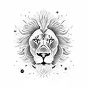 A lion surrounded by celestial bodies, representing the growth and enlightenment of the universe tattoo design idea