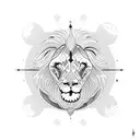 A lion surrounded by celestial bodies, representing the growth and enlightenment of the universe tattoo design idea