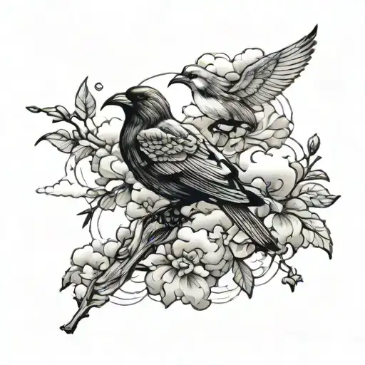birds and clouds tattoo design idea