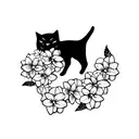 black cat with hydrangeas  tattoo design idea