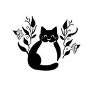 black cat with hydrangeas  tattoo design idea