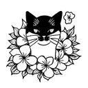 black cat with hydrangeas  tattoo design idea