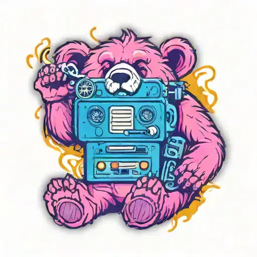 bear with a boombox smoking joint tattoo design idea
