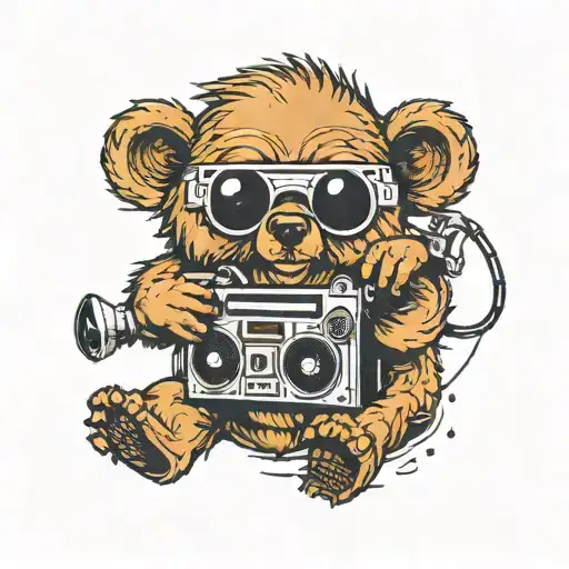 bear with a boombox playing 90s tattoo design idea