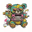 bear with a boombox playing 90s tattoo design idea