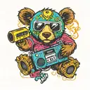 bear with a boombox playing 90s tattoo design idea