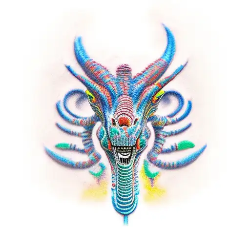 multicolor kokopelli dinosaur tattoo design idea