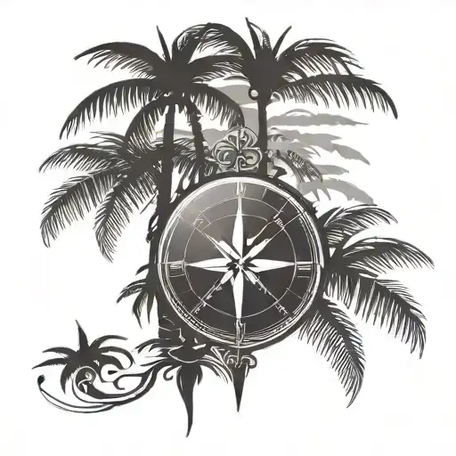 compass palm tree silhouette tattoo design idea