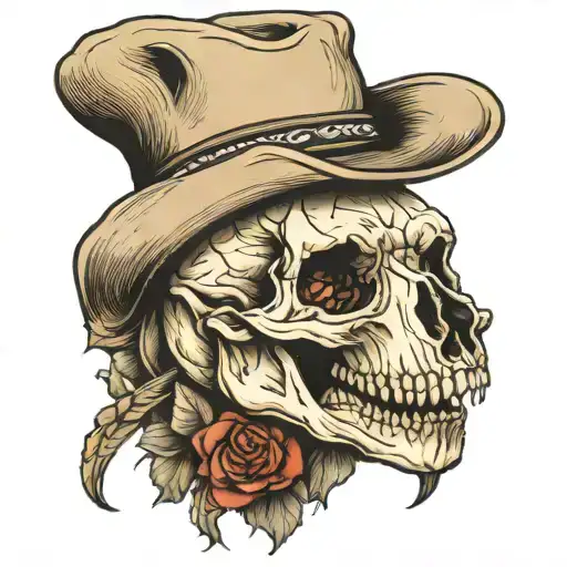 bear skull with cowboy hat tattoo design idea